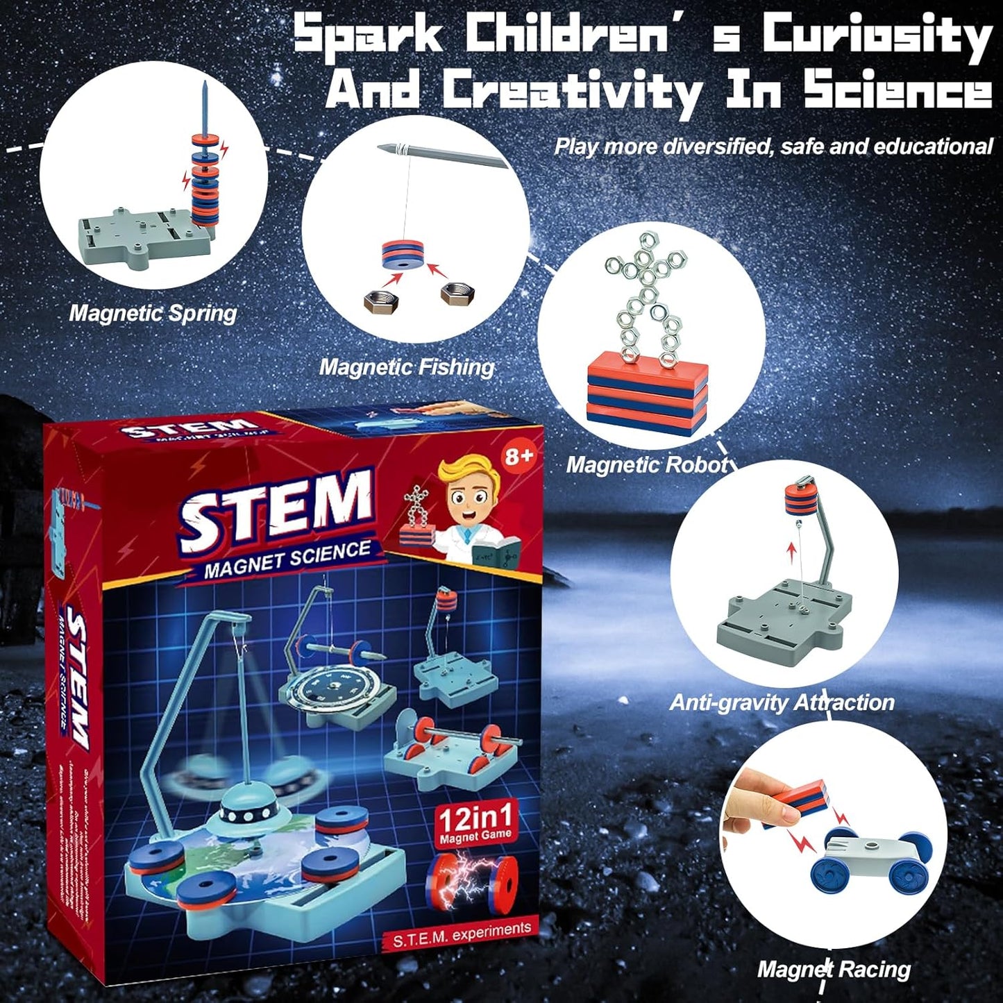 Magnetic Science Kit,Anti Gravity Magnetic Levitation Kit,12 in 1 Magnetic Science Magnetic Toys for Kids Ages 8-12 Magnets for Science Magnetic Physics Toys Educational Gift for Kids