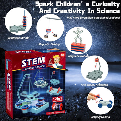 Magnetic Science Kit,Anti Gravity Magnetic Levitation Kit,12 in 1 Magnetic Science Magnetic Toys for Kids Ages 8-12 Magnets for Science Magnetic Physics Toys Educational Gift for Kids