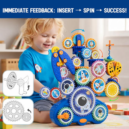 Motorized Spinning Gear Building Toys for Kids, Space Rocket STEM Construction Set, Educational Interlocking Building Blocks Puzzle | Gear Toys for Toddlers Ages 3-8