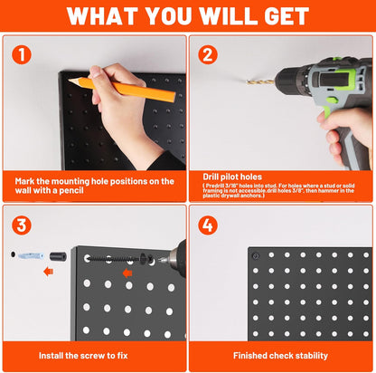ValueMax 6 Pack Metal Pegboard Panels, 12”x 12” Heavy Duty Metal Pegboard Wall Organizer for Home, Garage, Workbench, Kitchen, Craft Room Tool Storage, Black Modular Peg Board Organizer Board
