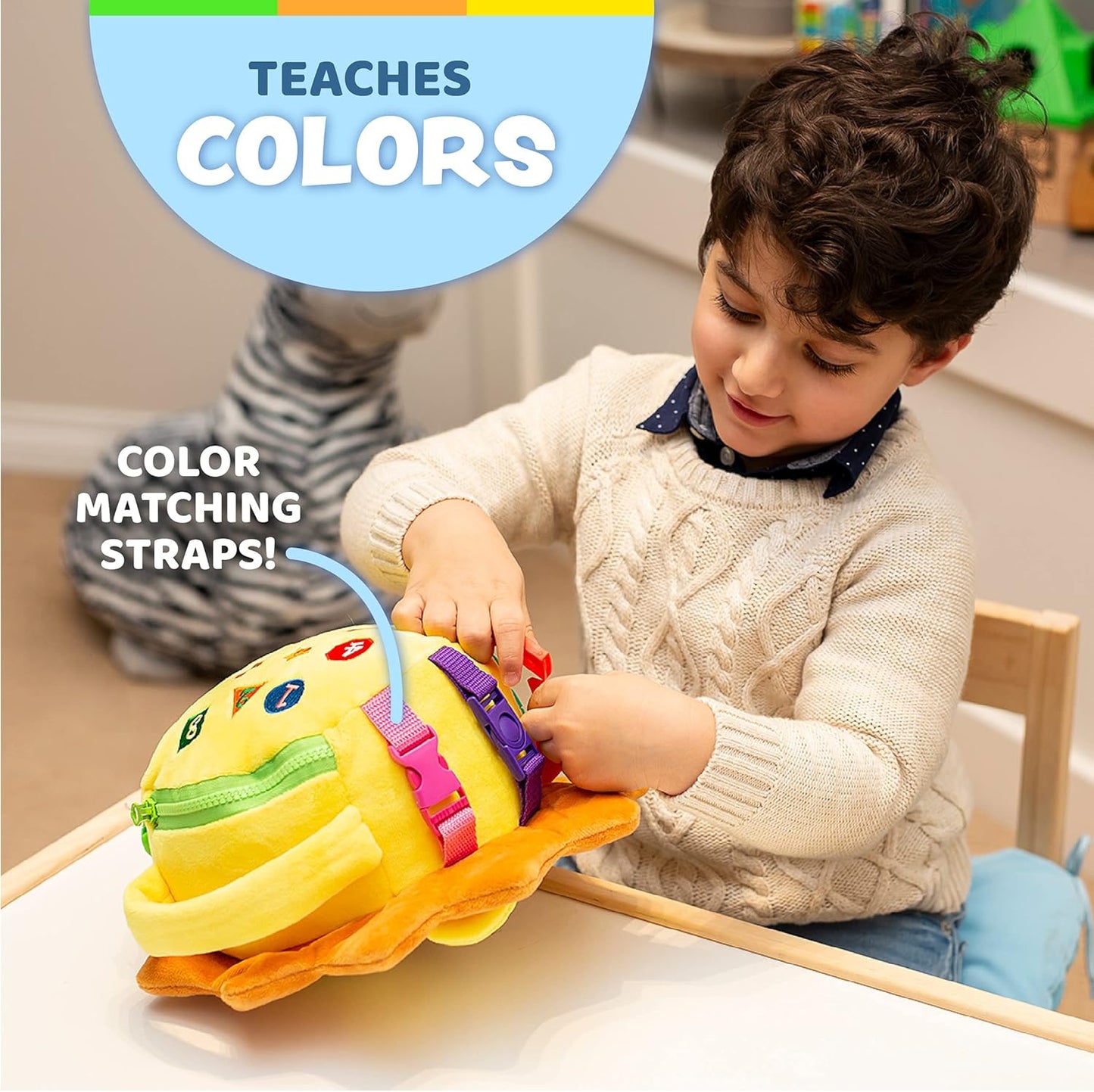Buckle Toys - Benny Lion - Toddler Plush Activity Toy Stuffed Animal - Great for Homeschool or Preschool - Fine Motor Skill and Cognitive Skill Development - Zipper Storage for Small Items