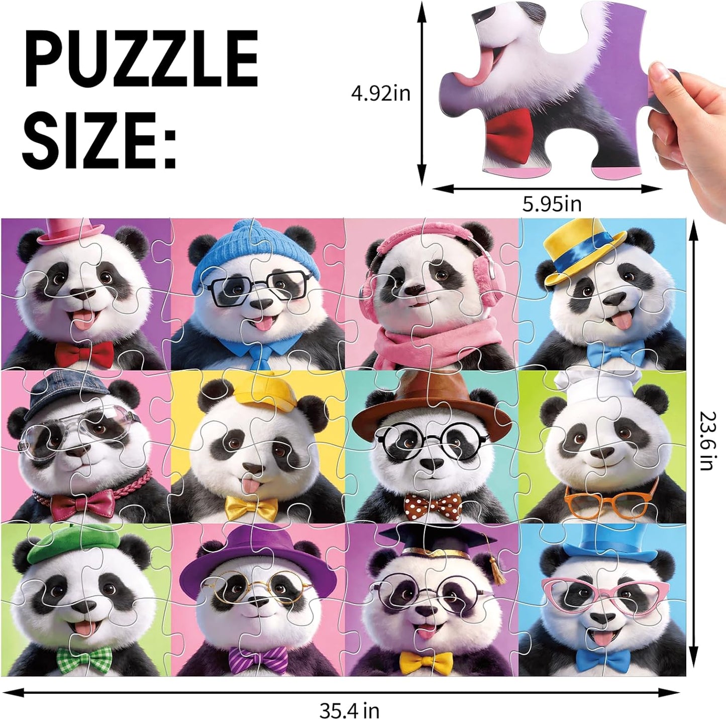 Jumbo Floor Puzzles for Kids Ages 3-5 4-8, 48 Piece Panda Jigsaw Puzzle 23.6"x35.4", Educational Animal Floor Puzzle for Kids Ages 4-6 6-8, Birthday for Boys & Girls