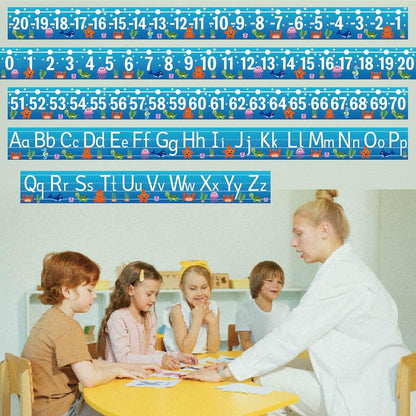 32Pcs A to Z Alphabet and -20-100 Number Cards Boho Bulletin Board Under The Sea Ocean Summer Sunflower Bee Theme Classroom Decorations Math Posters for Wall School Teacher Supplies (Sea Number)