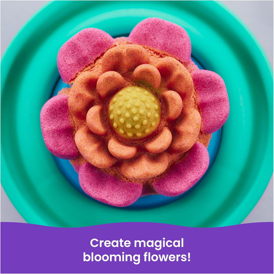 Kinetic Sand, SquishBlossom Blooming Flower with 8oz Neon Yellow & Pink Play Sand, Pot & Molds, Gifts for Mom & Kids, Arts and Crafts Sensory Toys