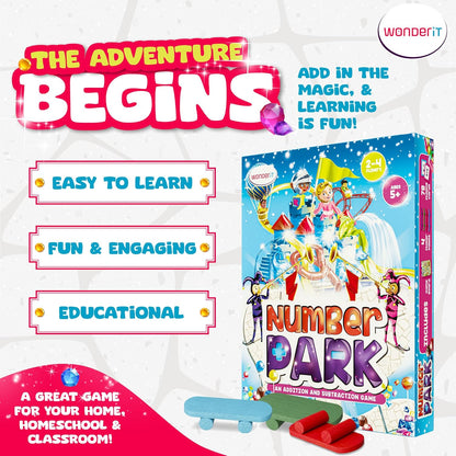 Number Park - Addition & Subtraction Math Board Game for Kids Ages 5-8 - Fun Educational Learning Game for Kindergarten & Up - 1 to 4 Players