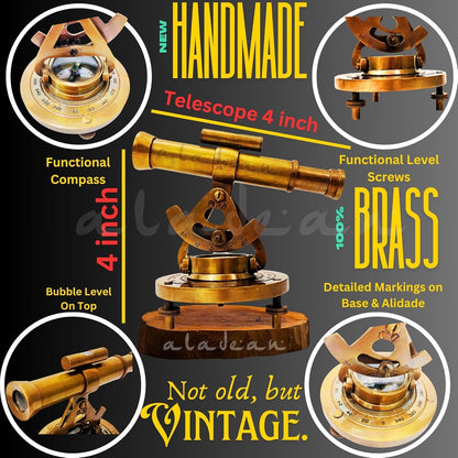 Brass Alidade Decorative Telescope 4" with Base Compass Gifts (4 Inch)