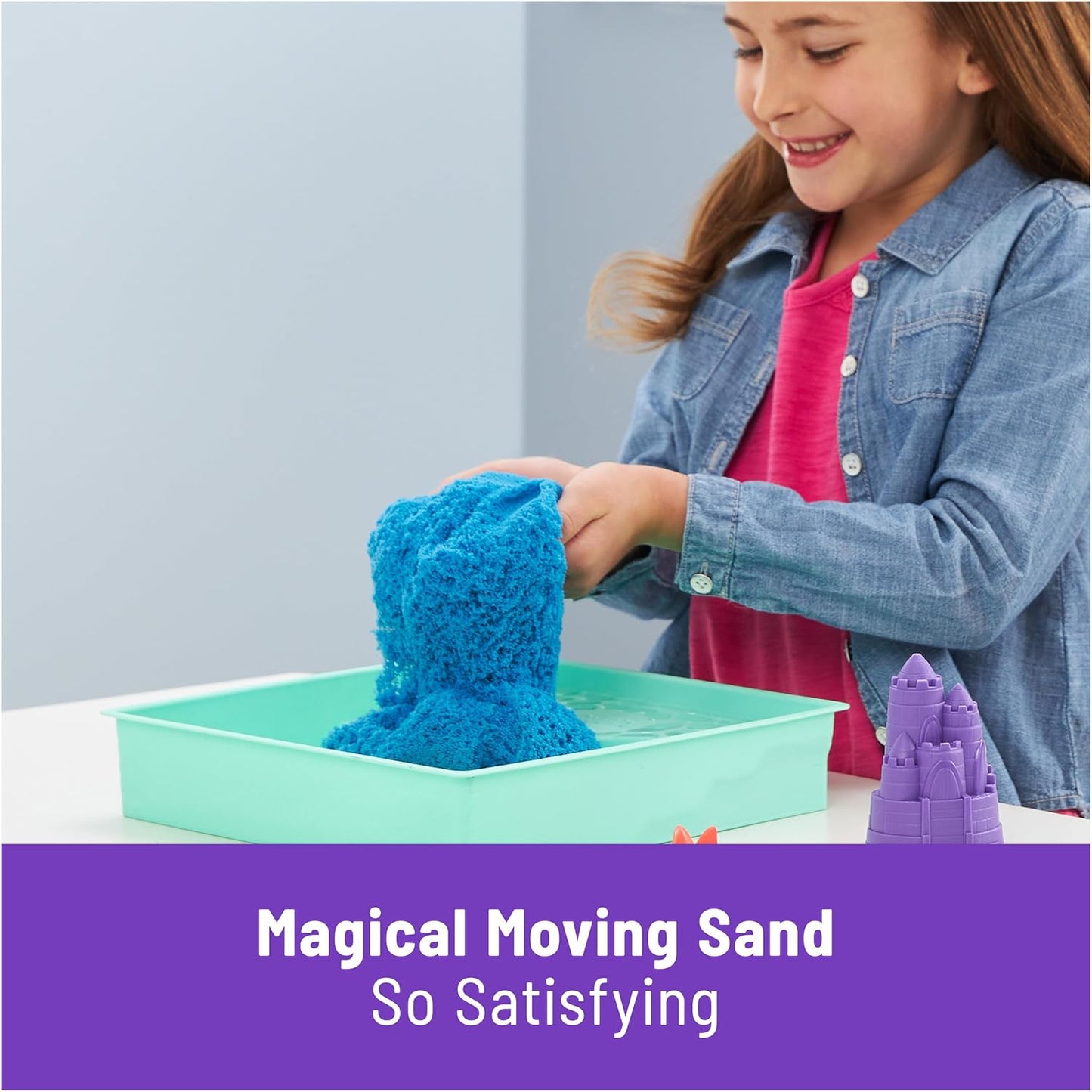 Kinetic Sand, Sandbox Set with 1lb Purple Play Sand, 4 Tools & Molds, Storage, Sensory Toys for Kids Ages 3 and up
