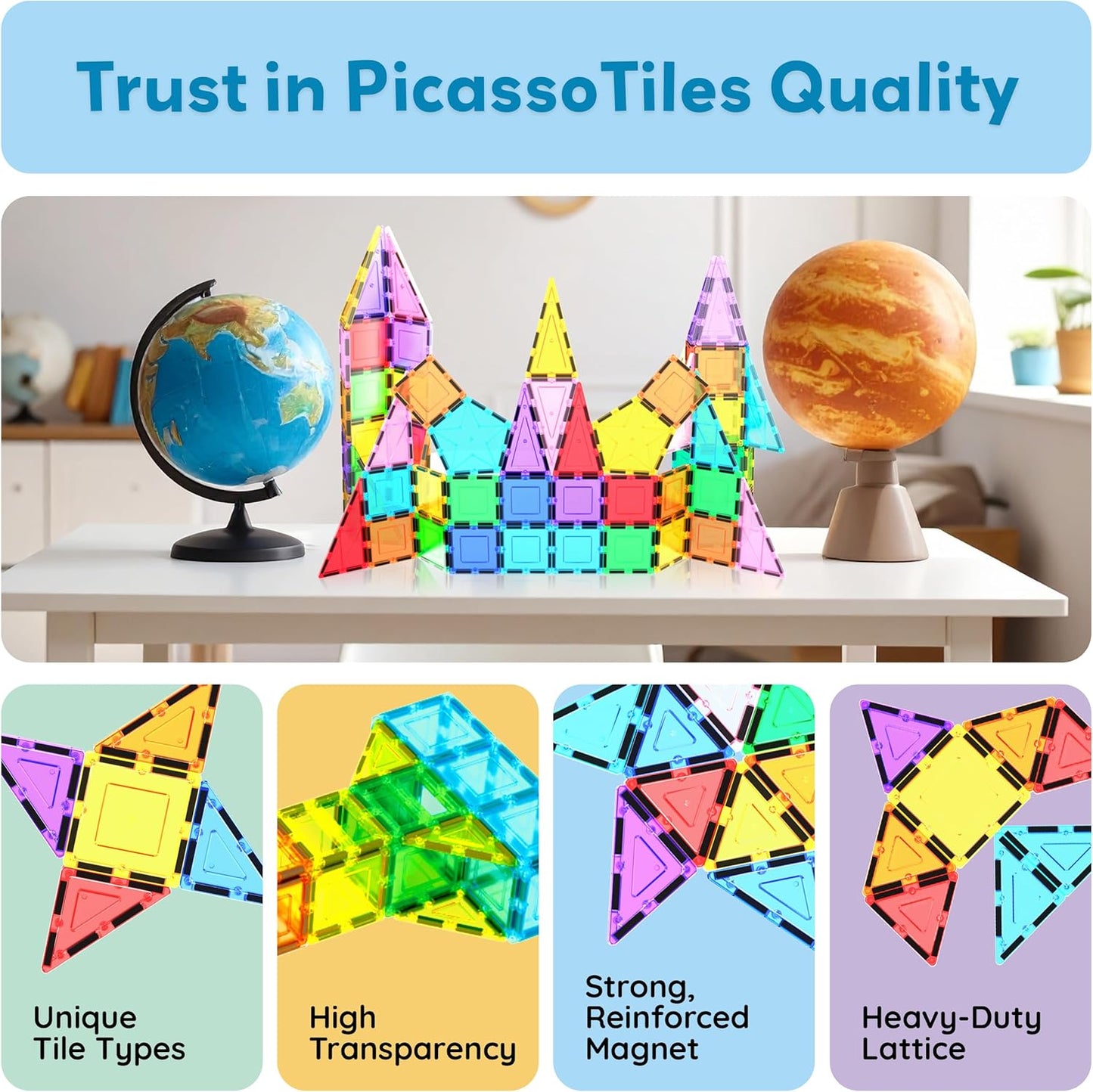 PicassoTiles Window and Door Clip On Magnetic Blocks Magnet Tiles Magnets Building Tile Construction Toy Set STEM Education Toys Learning Kit Stacking Block Playset Boys & Girls Age 3+ PT30
