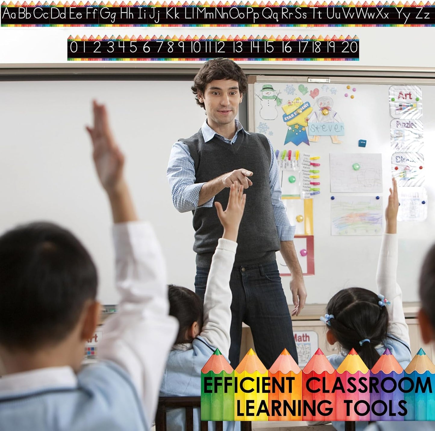 Alphabet for Classroom Wall - 15 PCS Crayon ABC Manuscript Alphabet Line for Classroom Wall Alphabet Bulletin Board Set for Pre School Elementary Classroom Homeschool, Playroom Bedroom Decorations