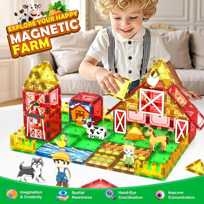 Magnetic Tiles Farm Animals Toddler Toys, STEM Magnet Building Blocks for Kids Ages 3-5 5-7 4-8, Preschool Montessori Sensory Toys Gifts for 3+ Year Old Boys & Girls