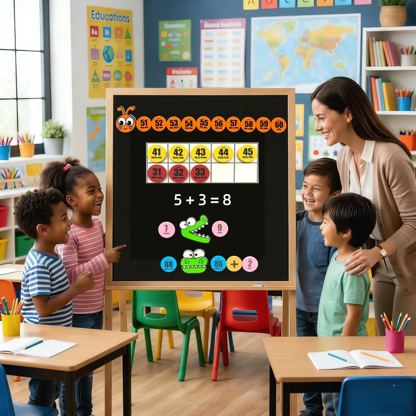 123 Pieces Jumbo Magnetic Color-Coded Large-Sized Numbers Math Counter & Ten Frame Set, Number Sense Aid Classroom Must-Have Math Manipulatives with 100 Numbers, Math Signs, Ten-Frames & Magnet Boards