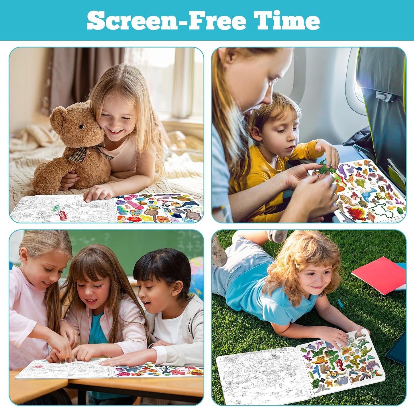 Kalysky Dinosaur and Ocean Animal Scene Sticker Book for Kids Ages 4-12, Search and Find Sticker Activity Book–Travel Toys for Toddlers, Airplane & Road Trip Games, Educational Fun