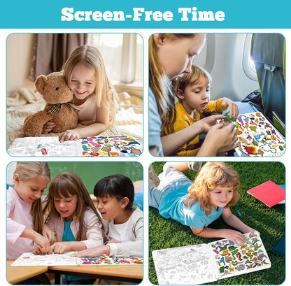 Kalysky Dinosaur and Ocean Animal Scene Sticker Book for Kids Ages 4-12, Search and Find Sticker Activity Book–Travel Toys for Toddlers, Airplane & Road Trip Games, Educational Fun