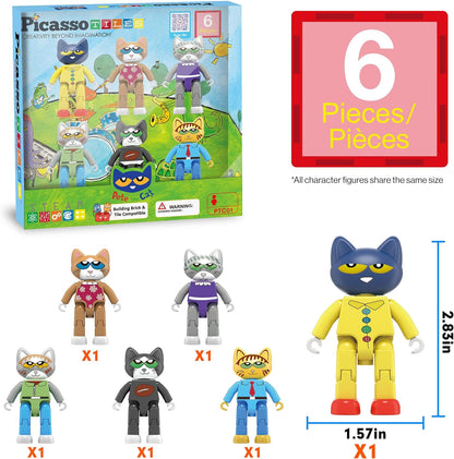 PicassoTiles Magnetic Tiles Pete the Cat Home Theme Building Blocks Double Sided Printing Toddler Magnet Toys Education STEM Learning Kit Construction Brain Development Preschool Kid Game Boy Girl 3+