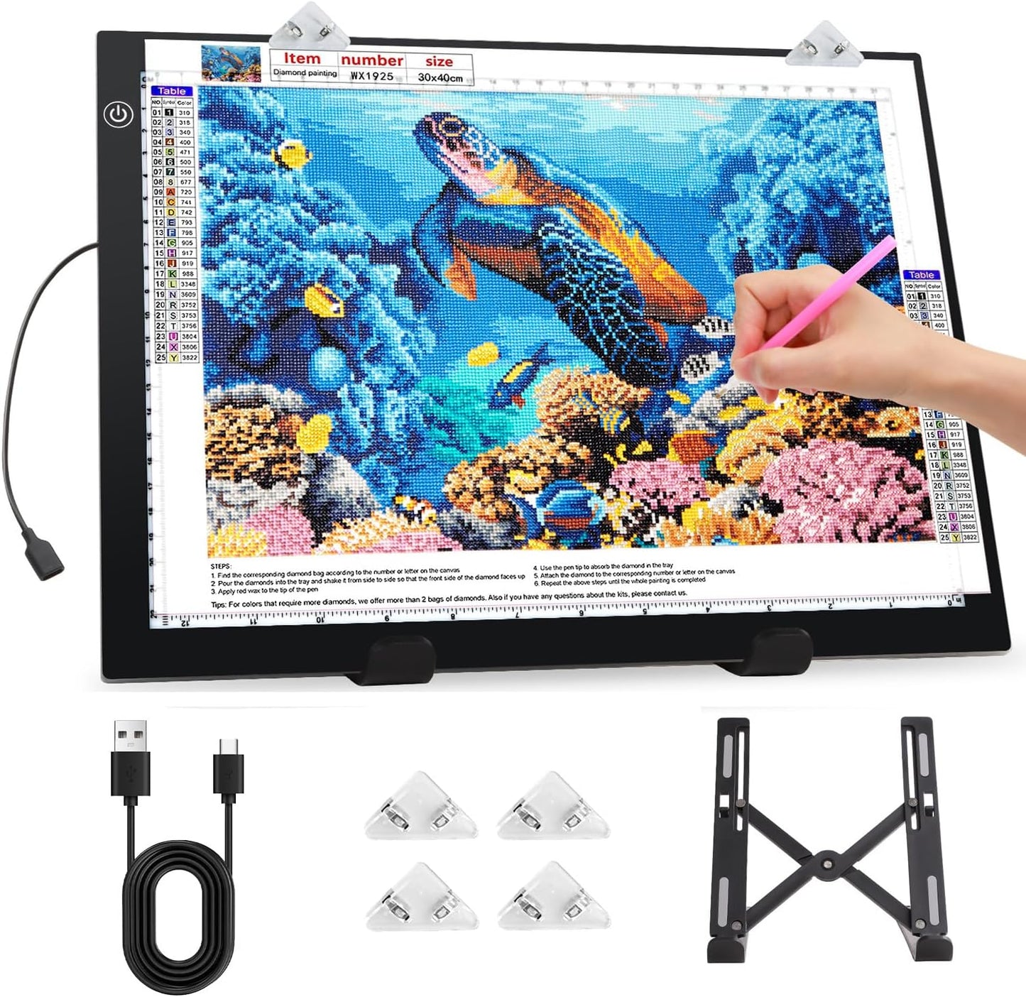 Zocelight A4 Light Pad for Diamond Art Kits for Adults,0.2" Ultra Thin Light Board with Stand and Clip for Diamond Painting Accessories,3 Levels Dimming Light Box for Drawing,Sketching,Animation