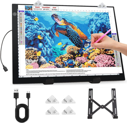 Zocelight A4 Light Pad for Diamond Art Kits for Adults,0.2" Ultra Thin Light Board with Stand and Clip for Diamond Painting Accessories,3 Levels Dimming Light Box for Drawing,Sketching,Animation