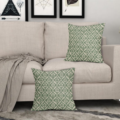 Blue Green Floral Block Print Pillow Covers 12X20 Set of 2, Flower Pattern Spring Summer Print Decorative Throw Pillow Covers Outdoor Farmhouse Seasonal Cushion Case Couch Sofa Bed Decor
