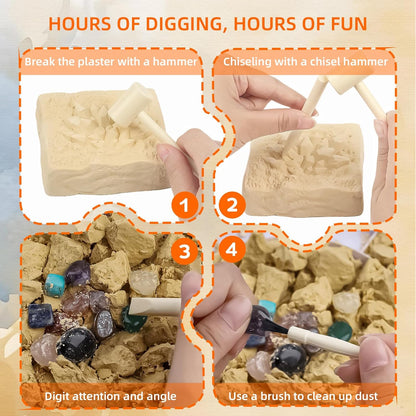 Gemstones Dig Kit Earth Science Kits for Kids Age 6-8-12-14, Birthstone Gemstone Dig Kit, Geology Kit with Break Your Own Geodes, Rock Mining Kit Birthday Gifts Toys for Boys Girls