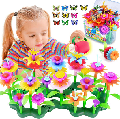 FUNZBO Girl Flower Garden Building Toys Set - Birthday Gifts for Age 2 3 4 5 6 Years Old Girls, STEM Montessori Educational Toy for Toddler Kids, Sorting & Stacking Spring Gardening Set