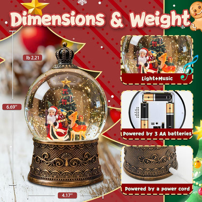 Christmas Snow Globes Lantern, Church and Christmas Tree Christmas Decorations Indoor, 6H Timer Battery & USB Powered Light Up Musical Snow Globes for Kids Women Adults Gift Thanksgiving Home Decor
