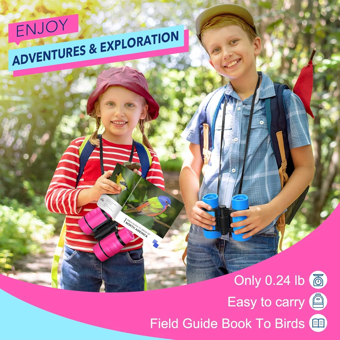 Toys for 3-7 Year Old Boys: LET'S GO! Binoculars for Kids with Bird Watching Manual Easter Birthday Gifts for 4 5 6 7 8 Year Old Boy Girls Outdoor Toy for Kid Ages 5-7 Toddler Camping Telescope