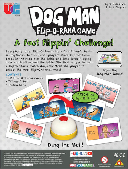 University Games Dog Man Flip-o-Rama Card Matching Game for Kids, Family Memory Card Game Ages 6+, Based on Dog Man Books by Dav Pilkey