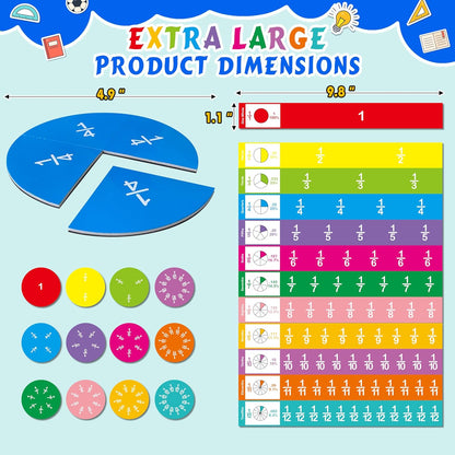 168PCS Magnetic Fraction Tiles Circles, Magnetic Fraction Educational Puzzle for Kids, Fraction Manipulatives Class Set for Elementary School Early Math Skills
