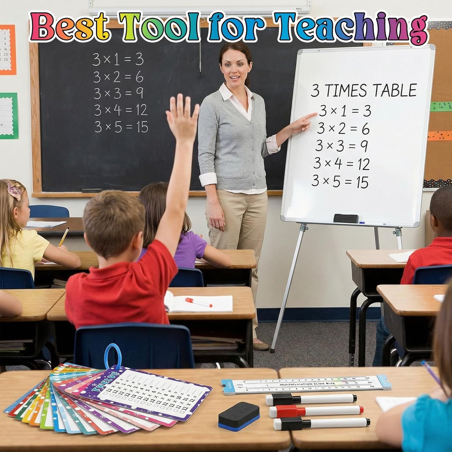 14Pcs Multiplication Flash Cards 0-12, Time Table Flash Cards Chart, Large Math Table Flashcards with 2 Dry Erase Markers & 1 Ring, Educational Math Flashcard for Classroom Home, for 1st to 3rd Grades