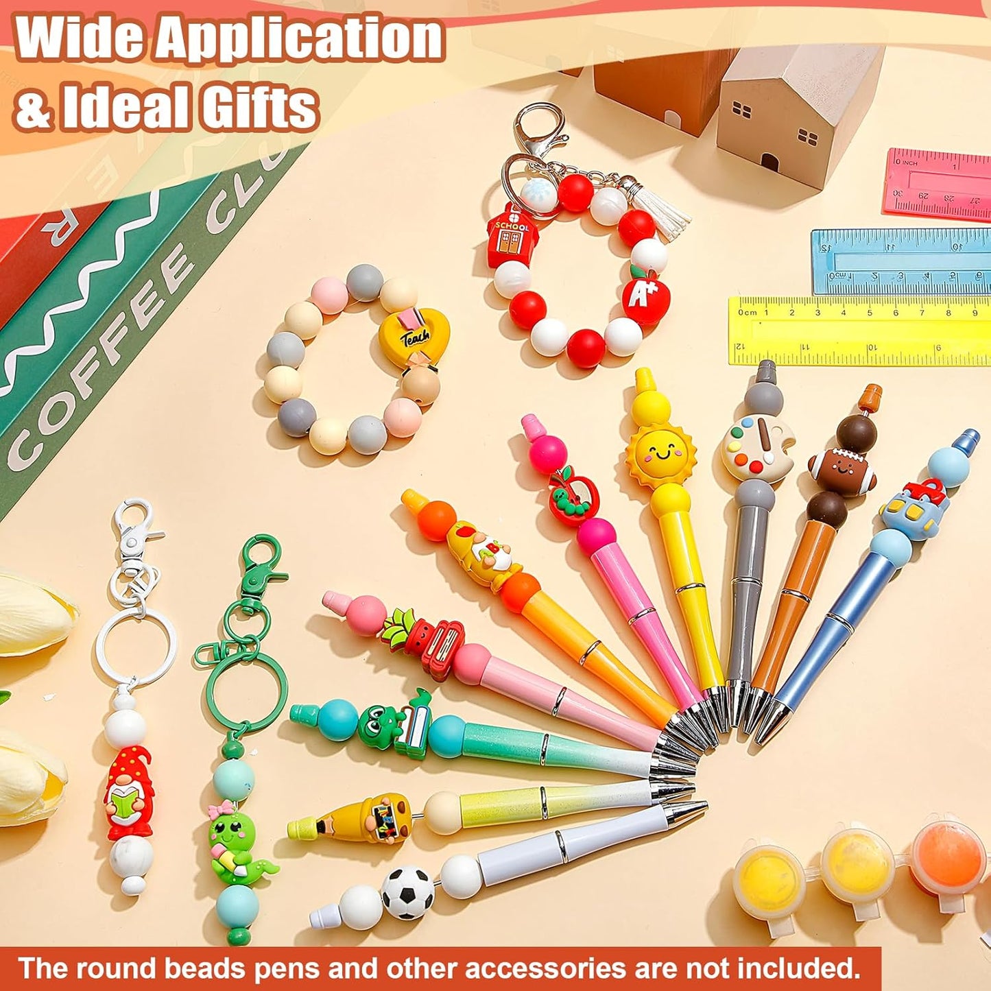 Ferreve 16 Pcs 3D Sports Football Beads Silicone Focal Beads for Keychain Making Pens for Beadable Keychain DIY Crafts Necklace Bracelet Phone Chain Charms Jewelry Making