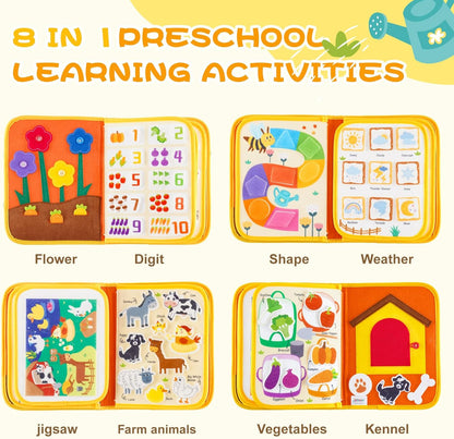 Jollybaby Montessori Activity Busy Book for Toddlers, Preschool Educational Learning Busy Board for 3 Year Old, Felt Quiet Book Birthday Gift - Farm