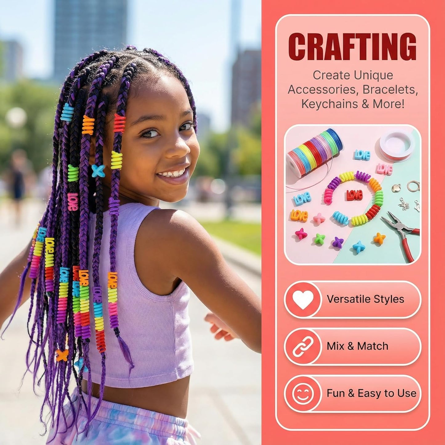 60Pcs Beads for Hair Braids Kids Easy Acrylic Bead Set Jumbo Large Bead for Girls Big Hair Accessories Toddler Beads for Braiding and Cute Hairstyle Decoration