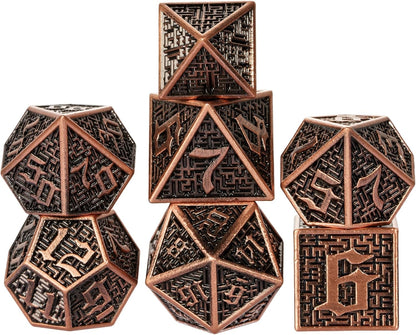 UDIXI Steampunk Metal Dice Set, 7 Die Polyhedral DND Dice Set for D&D Role Playing Game and Math Teaching (Ancient Copper)