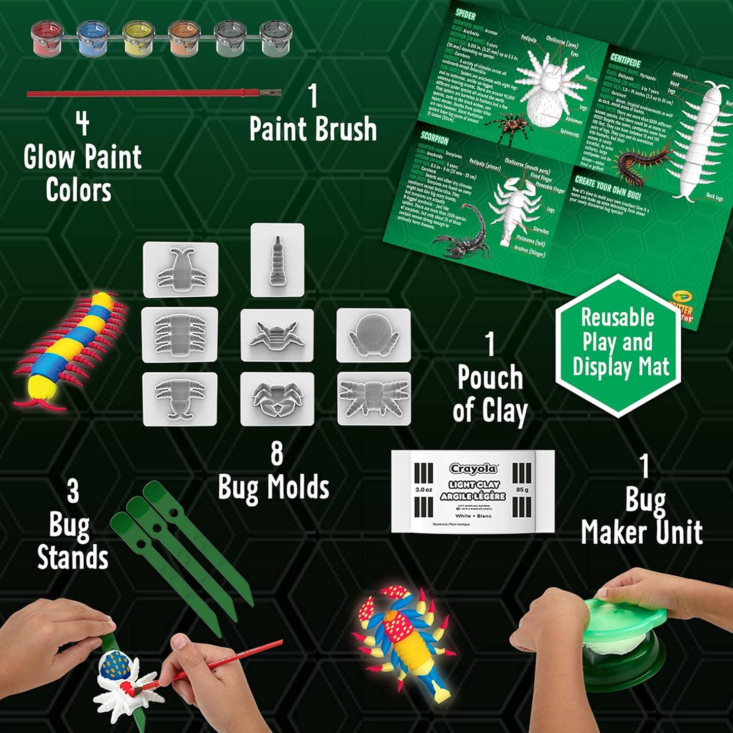 Crayola Glow in The Dark Critter Creator, Clay Bug Toy Kit for Kids, Fake Bug Molds, Includes Crayola Clay & Paint, Gift for Kids, Ages 7+