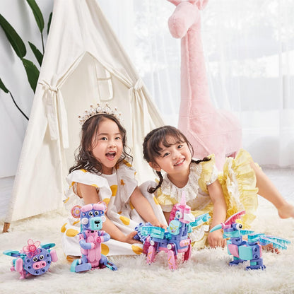 BOTZEES GO! Unicorn Robot for Kids - Building & Electric Remote Control STEM Learning Toy for Ages 3+, Girls - RC Magic Stick, App Based