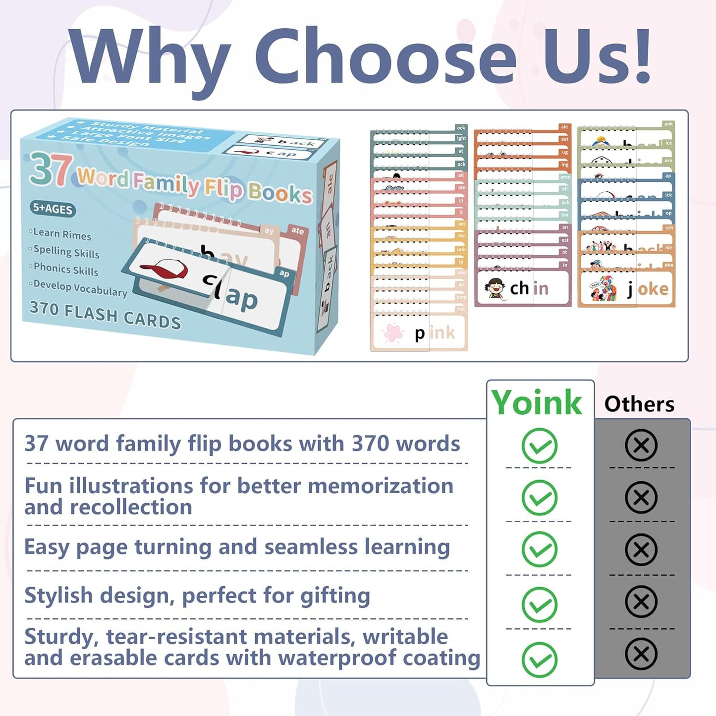 Yoink Word Family Build Book - 37 Read and Rhyme Flip Books for Kids, Learn to Read Phonics & Sight Flash Cards for Kindergarten, Preschool Classroom Homeschool Learning Activities