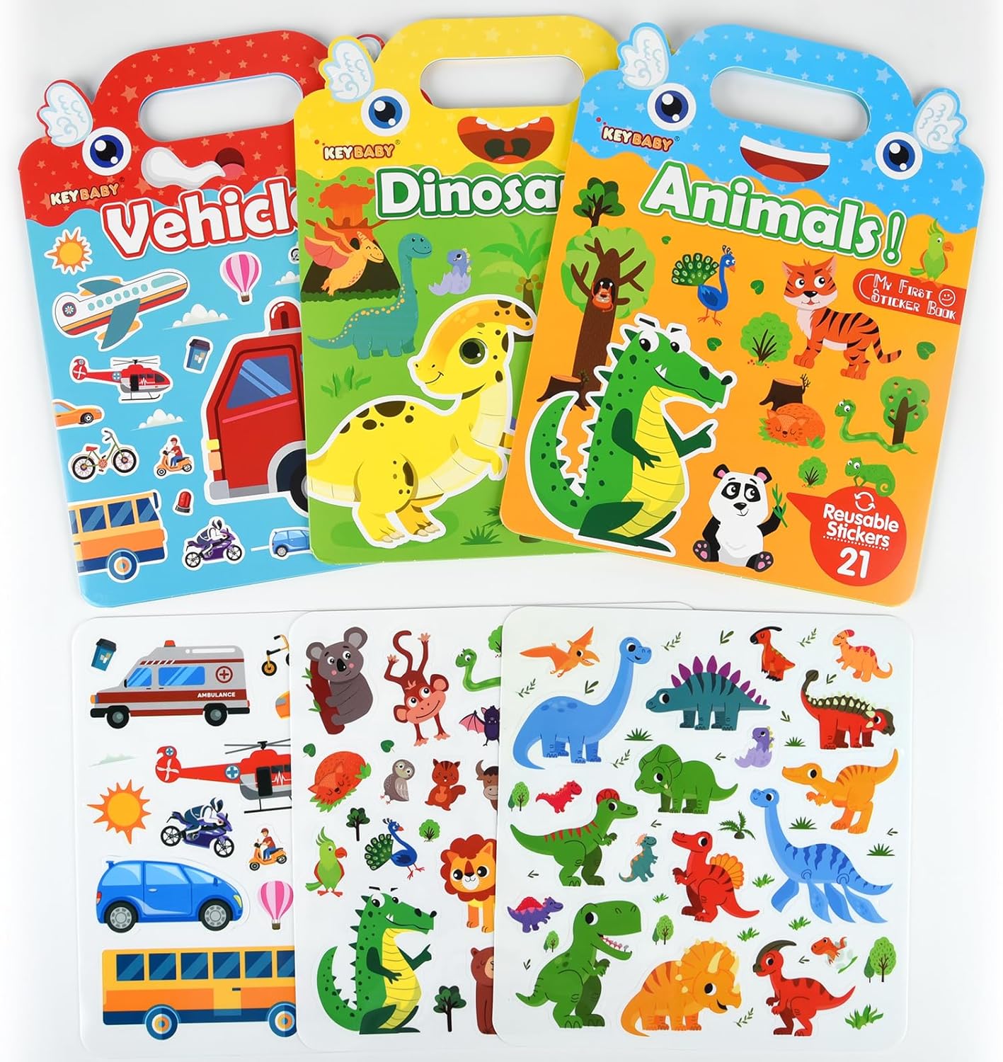 ASTARON Reusable Sticker Book for Toddlers, 88 Pcs Dinosaur Stickers Road Trip Activities Car Airplane Activities Travel Toys for Kids, Kids Quiet Time Activities (2-6 Age)