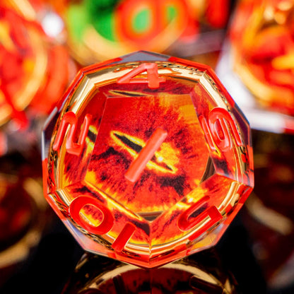 Magic Golden Ring DND Dice Set Sharp Edge Red Resin Dice with Box, for use with Dungeons Dragon RPG D&D Tabletop Games Lord D and D Polyhedral Dice Set