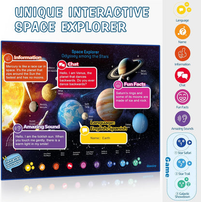Bilingual Interactive Solar System Poster for Kids – Educational Talking Space Poster for Kids Aged 3-12, STEM Learning Toy, Ideal for Classroom & Home, Space-Themed Wall Decor