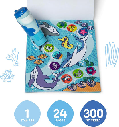 Melissa & Doug Sticker Wow!™ 24-Page Activity Pad and Sticker Stamper, 300 Stickers, Arts and Crafts Fidget Toy Collectible Character – Sea Turtle - for Kids Ages 3+ - FSC Certified