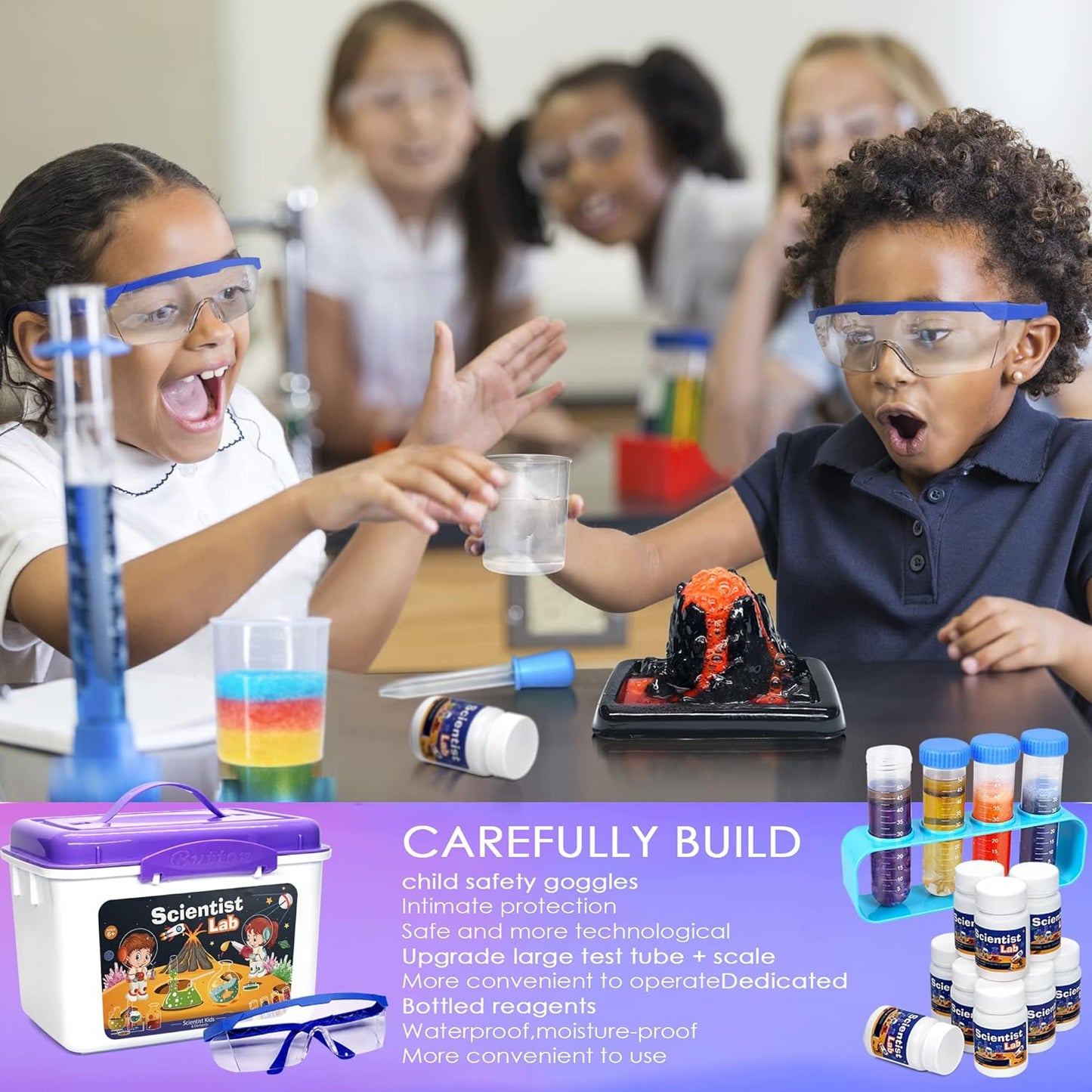 Educational Science Kit for Kids - 56 Science Lab Experiments with Lab Coat Scientist Costume, Science Kits for Kids Age 6-8-10-12, 70+ PCS DIY Stem Projects, Educational Toys for Girls Boys