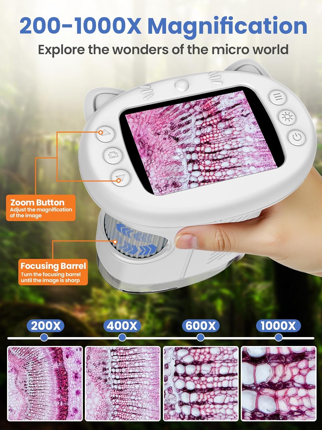 Microscope for Kids, 2.4 Inch Digital Microscope with 1000X Magnification, Handheld Camera Mini Pocket Magnifying Glass, Educational Birthday Gifts Toys for Ages 3+, Blue