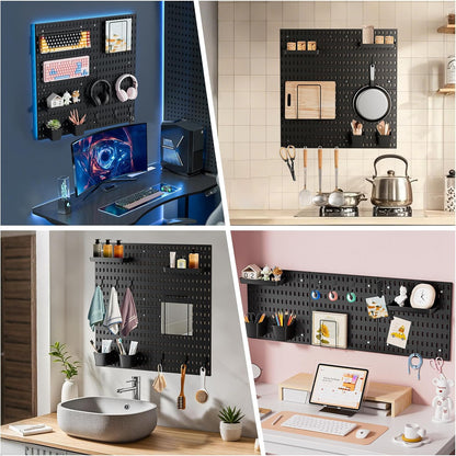 Wall Mount Pegboard Kit - 4 Panels & Accessories, Heavy Duty Modular Organizer for Home, Office, Craft Room & Kids Storage, Space-Saving 11.8"×11.8" DIY Tool Board‌