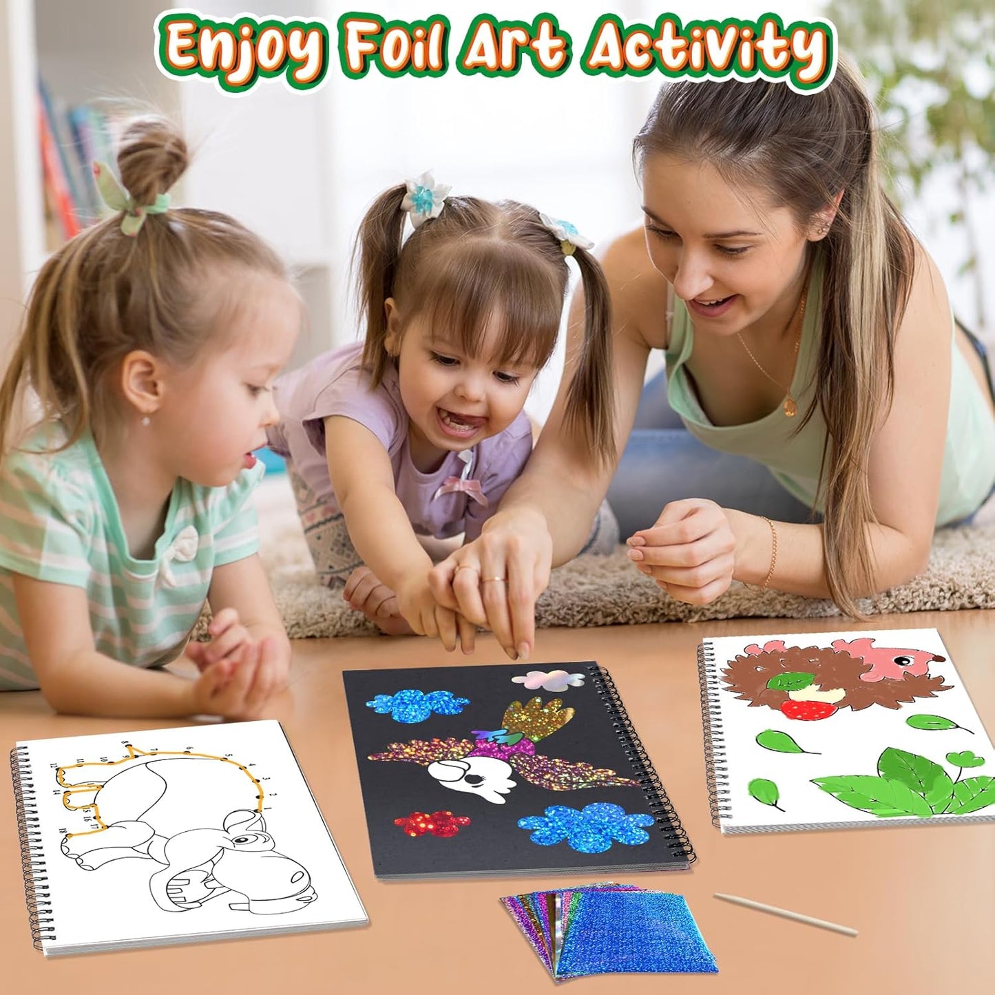 Foil Craft Bugs Butterfly DIY Art Fun Kits Set, No Mess Creative Foil Art Drawing Game for Kids, Birthday Gifts Crafts Supplies Travel Toys for Girls Boys Ages 4-9