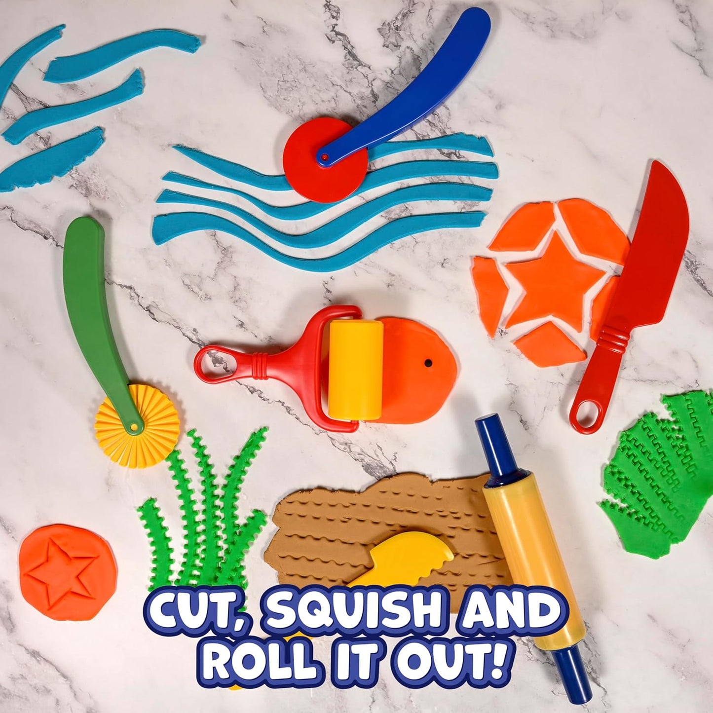 READY 2 LEARN Dough Tools | Set of 6 | Play dough Accessories | Roll, Cut, Mold and Flatten | Chunky Art Supplies for Toddler Crafts