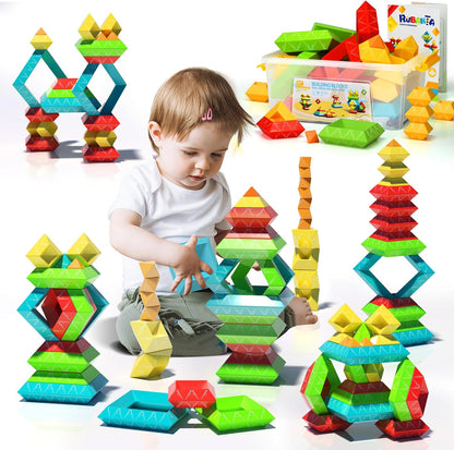 100Pcs Montessori Toys for Ages 1-3 2-5 Toddlers Kids Baby,Pyramid Stacking Building Toys,3D Preschool Learning Blocks for Kids,STEM Sensory Toy Gifts for 2-4 Year Old Boy Girl,Big Plastic Storage Box
