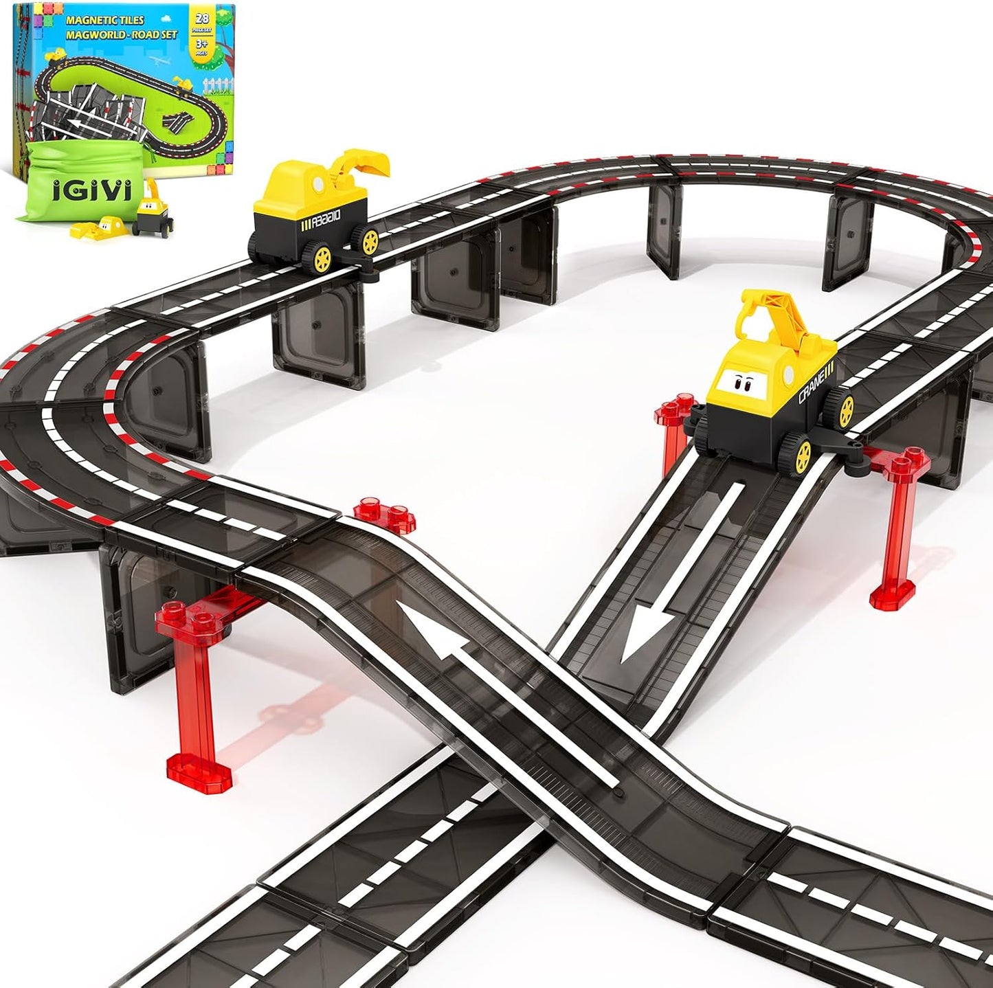 104 PCS Magnetic Tiles Road Set, STEM Construction Toys for Kids Ages 3-5 5-7 4-8, Magnet Building Blocks for Toddler Toys Games, Christmas Birthday Gifts for 3+ Year Old Boys Girls