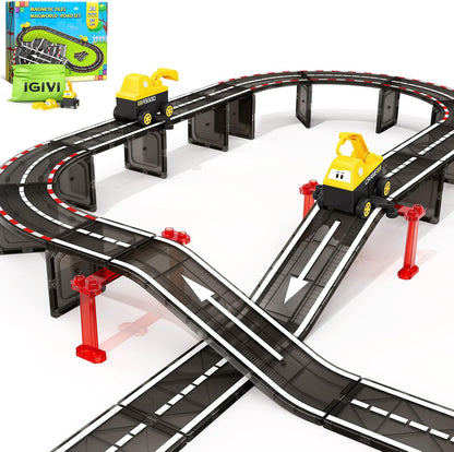 104 PCS Magnetic Tiles Road Set, STEM Construction Toys for Kids Ages 3-5 5-7 4-8, Magnet Building Blocks for Toddler Toys Games, Christmas Birthday Gifts for 3+ Year Old Boys Girls