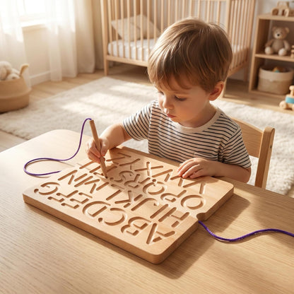 Suwimut Number & Letter Tracing Board, Portable Wooden Alphabet Learning Sensory Pad Board Montessori Toys for Kids Age 3-5, Double Sided Writing Tools for Beginner Preschool Classroom 3+ Years Old