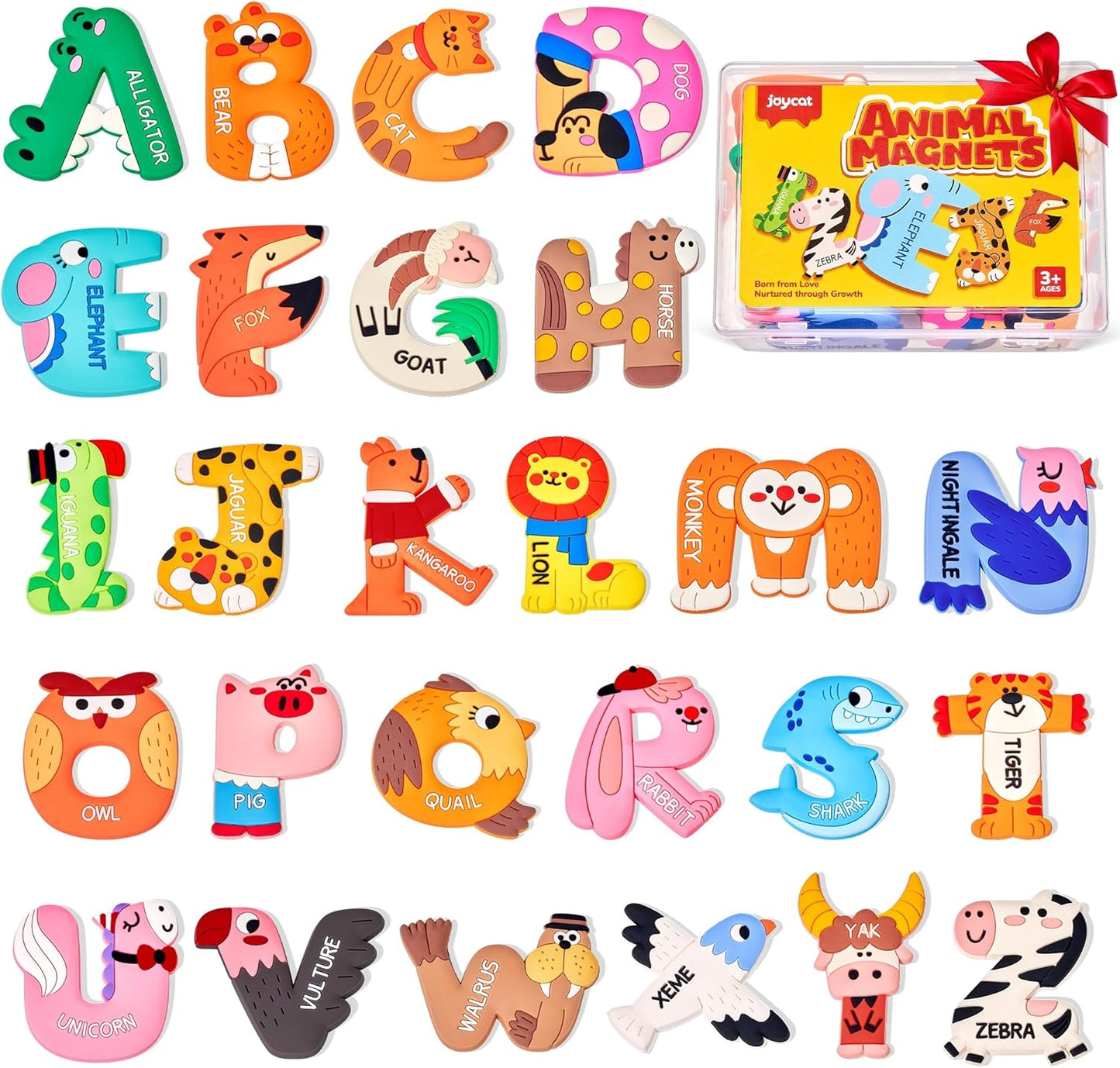JoyCat Magnetic Letters and Numbers Fridge Magnets, Soft PVC Learning Refrigerator Toy Set for Kids & Toddlers, 26 Animal Alphabet Letters and 0-9 Numbers, Birthday Gifts for Baby Boys and Girls