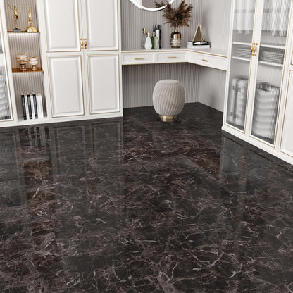 Wallercity White Marble Peel and Stick Vinyl Floor Tiles 6-Pack 12x12 Inches Self Adhesive Waterproof Flooring Planks for Bathroom Kitchen Bedrooms Stick on Floor Tiles Laminate Sheets Vinyl Flooring